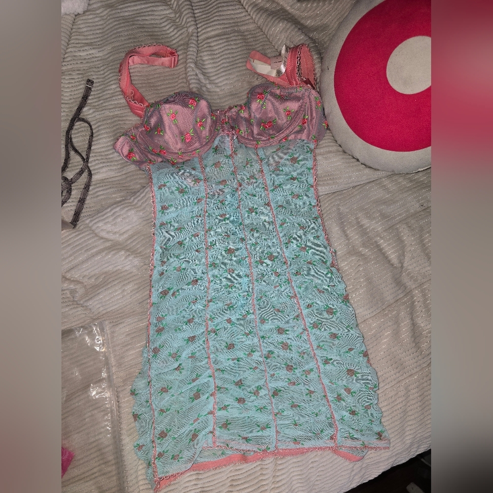 Pink & Mint Floral Mesh Slip Dress Victoria Secrets